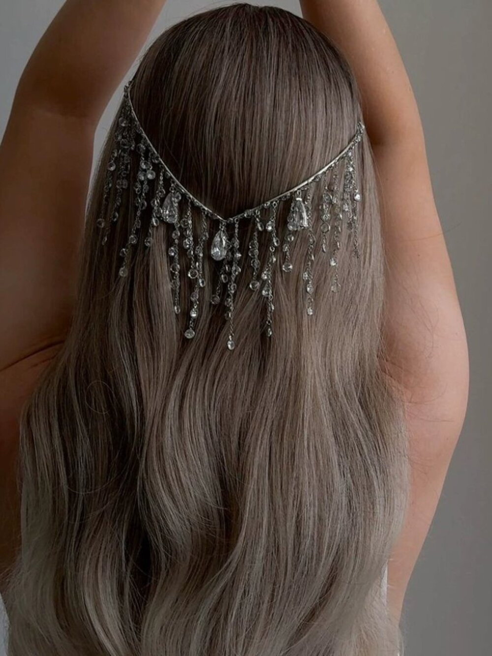 Bohemian Crystal Waterfall Bridal Hair Chain: Sparkling Back Headpiece for Bride